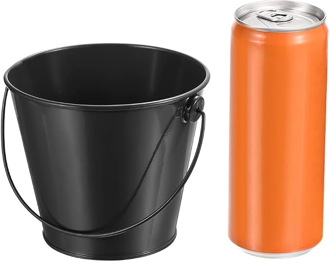 PATIKIL 4.7 Inch Colored Metal Buckets, 4 Pack Pencil Holder Buckets Round Metal Planter Pails Container with Handles for Classroom Crafts, Black