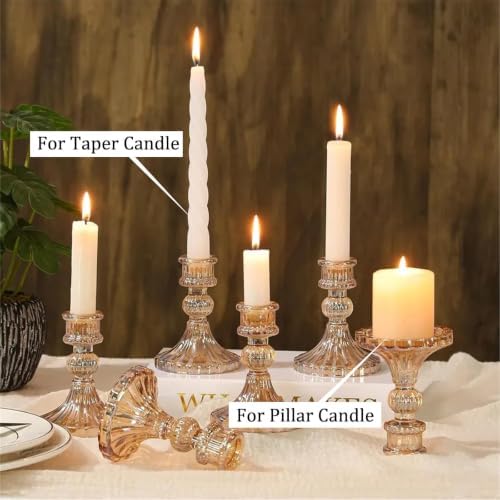6 Pack Glass Taper Candlestick Holders, Gold Candlestick Holders, 4" H Stripe Crystal Candle Holders Decorative Candle Stand Centerpiece for Wedding, Festival, Dinning Party Table Decor - Image 4