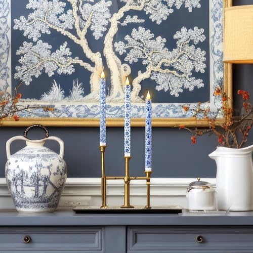 6 Pcs Blue and White Chinoiserie Flameless Candles – 10.6 Inch Porcelain Style Taper Candlesticks, Battery Operated LED Blue Candles for Wedding, Home & Table Centerpiece Decor - Image 4