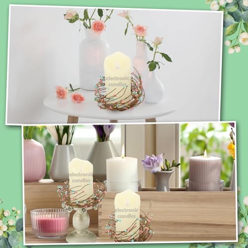 Daifunli 2 Pcs Summer Country Primitive Pip Berry Candle Ring Vintage Pip Berries Wreaths for Pillar 3.9 Inch Candles Holder for Summer Easter Rustic Table Centerpiece Decor - Image 5