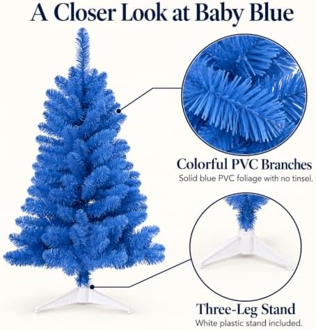 3FT Artificial Christmas Tree with String Lights – Tabletop Small Xmas Tree for Desk, Office, or Small Spaces – Full Branches, Easy Assembly, Holiday Decoration (Baby Blue) - Image 6