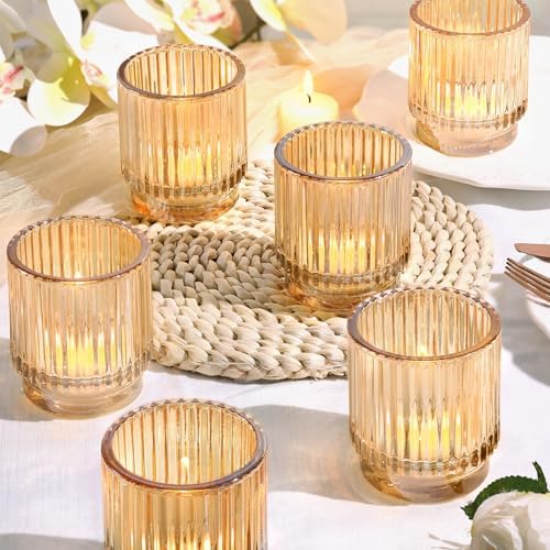 Gold Votive Candle Holders for Wedding, Glass Tea Lights Holders by DEVI