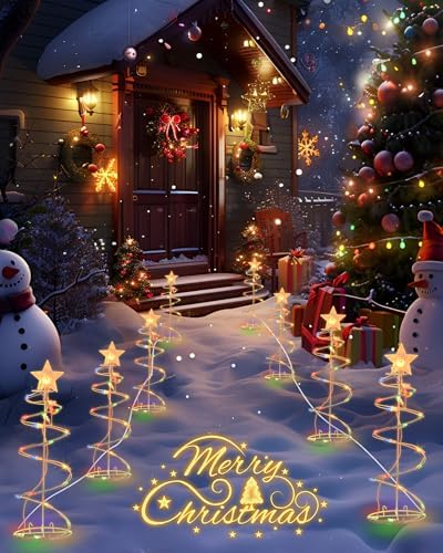 Spiral Christmas Tree Outdoor - 4 Pack Spiral Christmas Tree Pathway Lights Waterproof - Multicolor Spiral Lighted Xmas Trees Lights for Outside Garden Yard Porch, Christmas Decorations - Image 2
