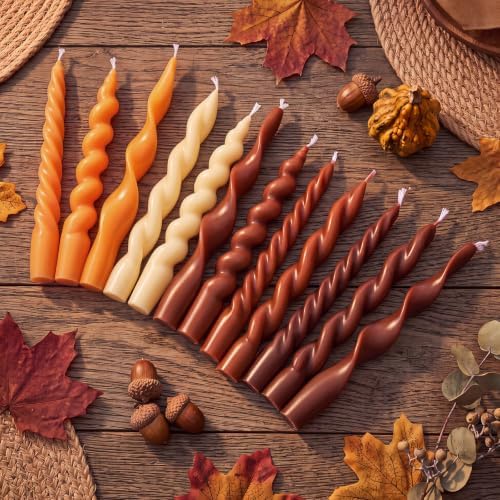 Nuanchu 12 Pcs Fall Spiral Taper Candles Set Twisted Wax Candlesticks 7.5 Inch Short Fall Spiral Wax Unscented Taper Candles for Wedding Birthday Autumn Party Dinner Table Decor - Image 4