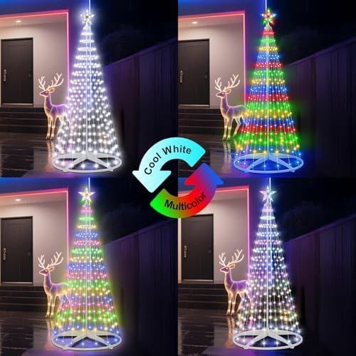 6ft Outdoor Christmas Cone Tree Lights with 252 LEDs & Star Topper, Remote Control, 11 Modes, Dimmable, IP65 Waterproof, Timer for Indoor Outside Yard Holiday Decoration - Image 3