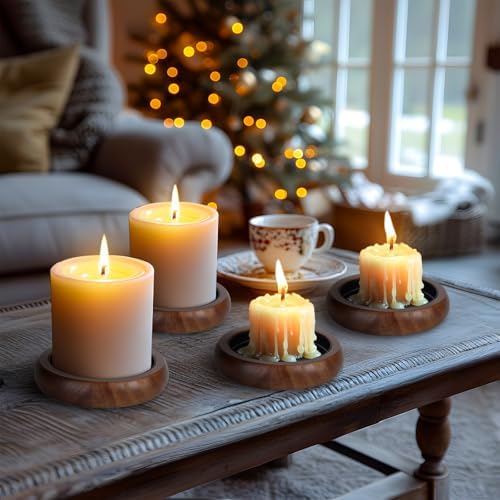 Candle Holder for Pillar Candle Set of 4, Farmhouse Wood Candle Holder, Rustic Wooden Candle Stand, Candles Tray Decorative for Living Room, Table Centerpiece, Brown - Image 5