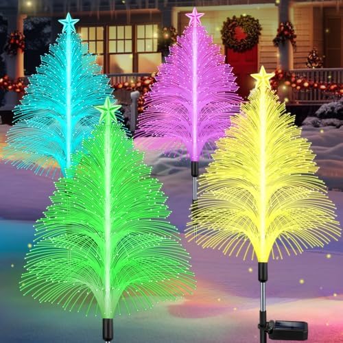 4 Packs Solar Christmas Tree Jellyfish Lights Multi-Color Changing Christmas Decorations Outdoor Xmas Gifts for Women Solar Jellyfish with Star 5 Layer Waterproof Yard Path Fairy Garden Decor by EDOF