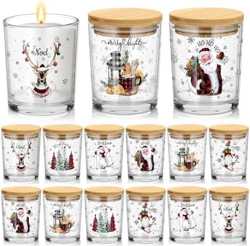 Ziliny 12 Pack Christmas Glass Candle Jar with Lid, 7 oz Xmas Empty Jar by Ziliny