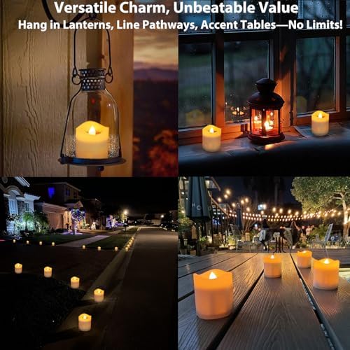 Solar Candles Outdoor Waterproof, 4pcs Rechargeable Dusk to Dawn Little Votive Candles, Flameless Flickering Solar Tea Lights for Patio Yard Deck Pathway Window Outdoor Lantern Decor(Warm Amber) - Image 7