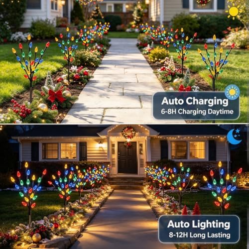 Upgraded 6 Packs 120 LED C6 Solar Christmas Lights, Christmas Decorations Outdoor Yard Lights, 8 Modes Waterproof Pathway Lights for Xmas Decorations Outdoor Yard Patio Cemetery Grave - Image 2