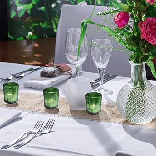 VOHO 12pcs Green Candle Holder Ribbed Glass, Votive Candle Holders Bulk - Image 3