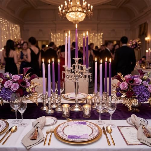MTLEE 16 Pcs 10 Inch Long Taper Candle Stick Smokeless, Gradient Purple - Image 5