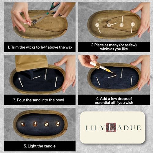 LILY LADUE Black Sand Candle Kit - 1Lb/16Oz Pearled Candles Sand and Wicks (24) with Wood Holder, Unscented Aroma Beads, Reusable Pearled Candle Wax for DIY Home Kit, Powder Beads Refill Available - Image 3