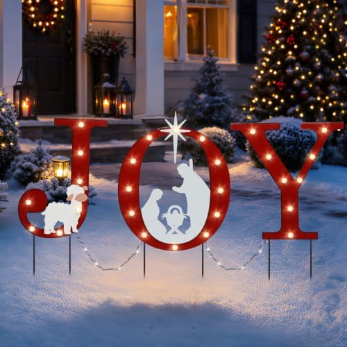 Christmas Yard Sign Stake, Lighted JOY Nativity Scene Outdoor Decor by MUMTOP