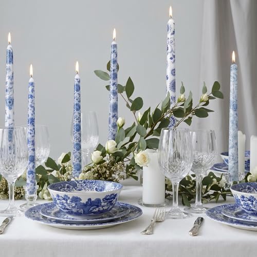 Conelist 6pcs Blue White Floral Taper Candle 9.8" Chinoiserie Candlestick - Image 5