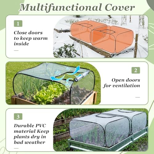 2 Pack Raised Garden Bed Foldable Clear PVC Greenhouse Covers 39"x39"x20" - Image 3