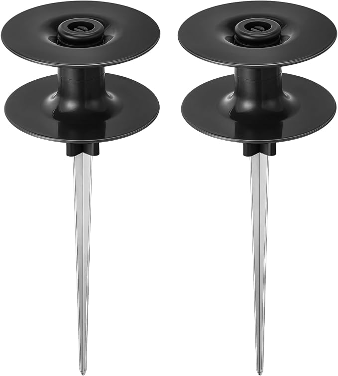 Chumia 2 Pieces 10 Inch Garden Hose Guide Spike, Zinc Coated Rustproof Heavy Duty Metal Stake with Top, Keeps Garden Hose out of Flower Beds, Guard for Yard Plant Protection (Black)