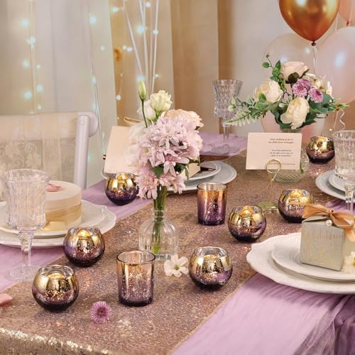 Volens Purple Votive Candle Holders Set of 12, Round Mercury Glass Votives - Image 3