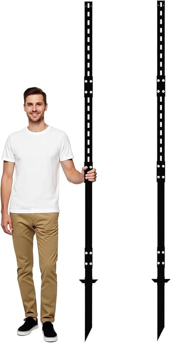 8 Ft Sign Post for Outside, Heavy Duty Yard Signs Stakes, 96 inch Metal Lawn Pole with Holes for Events, Parking, Garage, Bar, Easy Assembly,Rust-Resistant Durable DIY 2Pcs Black