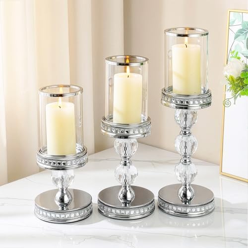 12.4" Tall Hurricane Candle Holder, Pillar Candle Holders with Glass Sleeve - Image 4