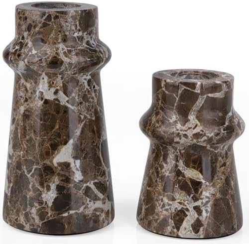 Vixdonos Marble Candle Holder Set of 2 Taper Candle Candlestick Mantle Candle Stand for Home Decor,Wedding,Party and Table Centerpieces(Brown) by Vixdonos