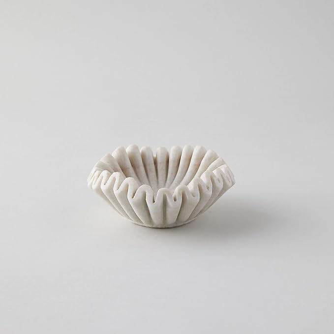 Marble Bowl Fruit Bowl, Stone Bowl Decorative Bowl Decorative Trays Marble Fruit Bowl Marble Ruffle Bowl Marble Floral Bowl Home Decor Gifts (2 pieces of 6 inch)