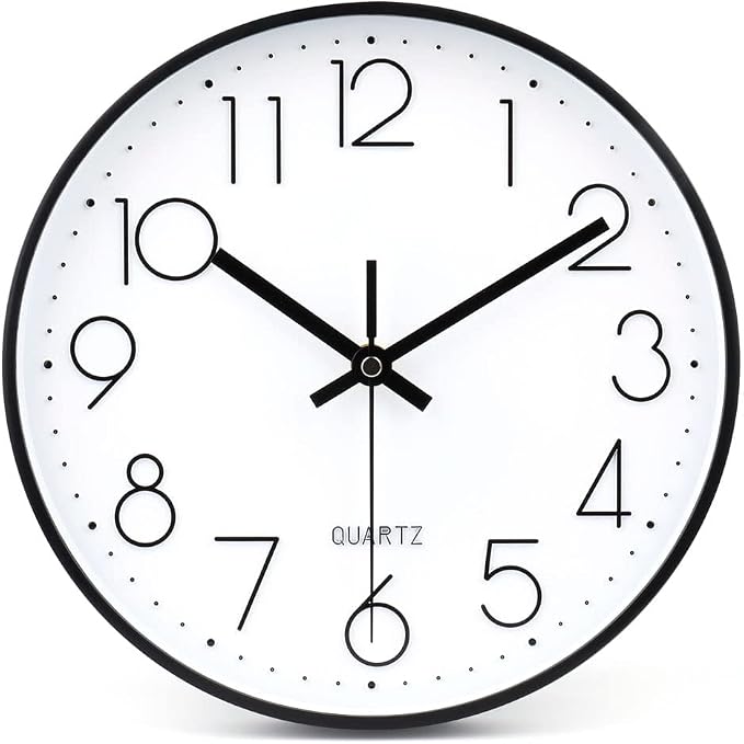 jomparis 10 Inch Black Wall Clock Battery Operated Silent & Non-Ticking Wall Clock Classic Clock for Home, Office, Bedroom, School