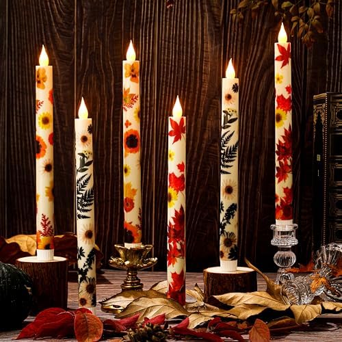 6pcs Fall Decor Flameless Candles, Battery Operated Candlesticks by Unknown