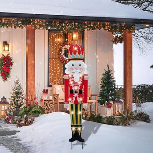 Afirst Christmas Yard Sign Nutcracker with LED Lighted Metal Stakes Decor - Image 4