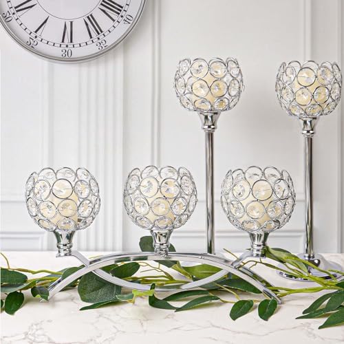 Crystal Tealight Candle Holder Centerpiece Home Decorative Candlestick Holder Elegant Table Centerpiece Home Decor Wedding Party Anniversary (Silver, Set of 3) - Image 6