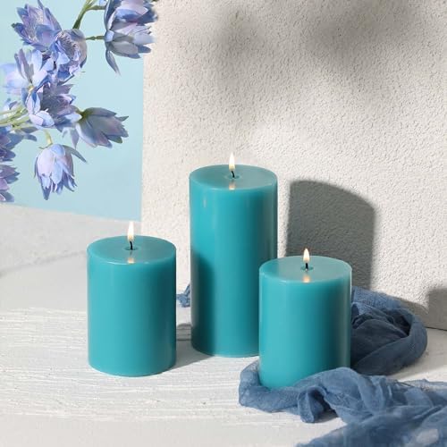 3x6 Inch Turquoise Pillar Candles,Hand-Poured Unscented Blue Pillar Candles - Image 5