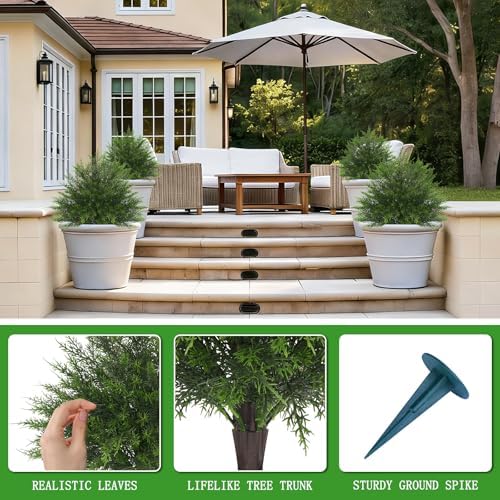 2 Pack 23" Artificial Cedar Topiary Ball Trees with Ground Spike - Image 5