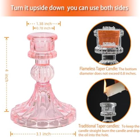 Pink Glass Candlestick Holders, Taper Candle Holders, Set of 6 - Image 5