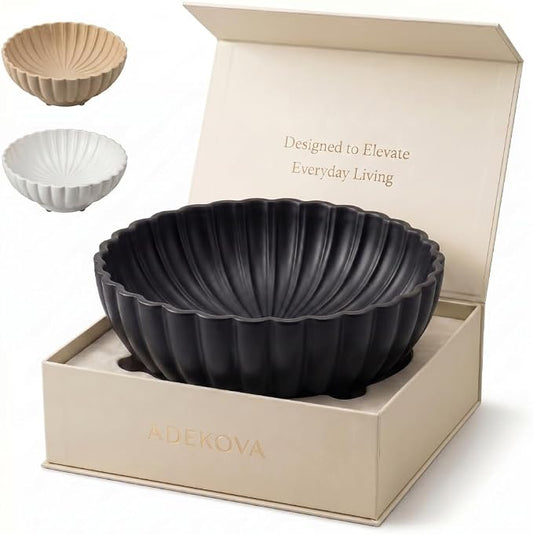 Key Bowl - Black Fruit Bowl and Decorative Ceramic Bowl for Entryway Decor - Large 12 Inch Stone Fruit Bowl for Keys and Entryway Table - Modern Home Decor Centerpiece - Charcoal Black