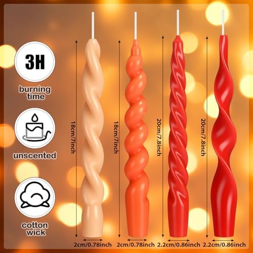 Nuanchu 4 Pcs Twisted Taper Candles,7.87 Inch,Pure,Fall Orange - Image 2