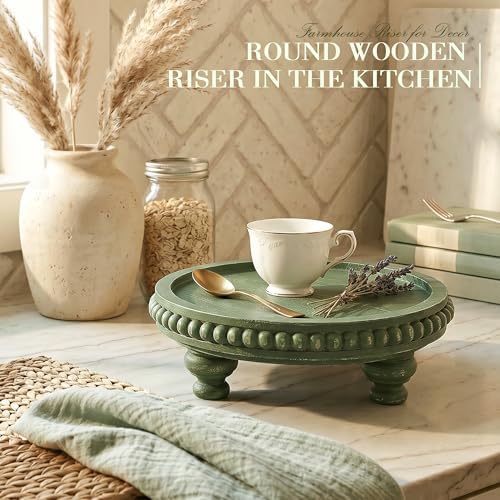EOSAHR Beaded Wood Riser, Pedestal Stand for Bathroom Counter, Green - Image 3