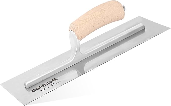 GOLDBLATT 14" x 4" Finishing Trowel, Polished Blade Concrete & Plaster Trowel with Smooth Wood Handle, Hand Trowel for Cement, Plaster, Stucco & Drywall Finishing