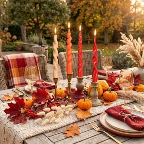 Nuanchu 4 Pcs Twisted Taper Candles,7.87 Inch,Pure,Fall Orange - Image 6