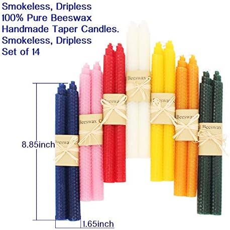 Set of 14 Beeswax Handmade Taper Candles, 9 Inch Smokeless Dripless Wax Candles, Beeswax Candle for Home Gift Ideas, Long Candle Sticks for Wedding,Dinner - Image 2