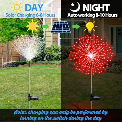 Tujoe 6 Pcs Christmas Solar Firework Stake Lights 180 LED 8 Modes Solar - Image 3