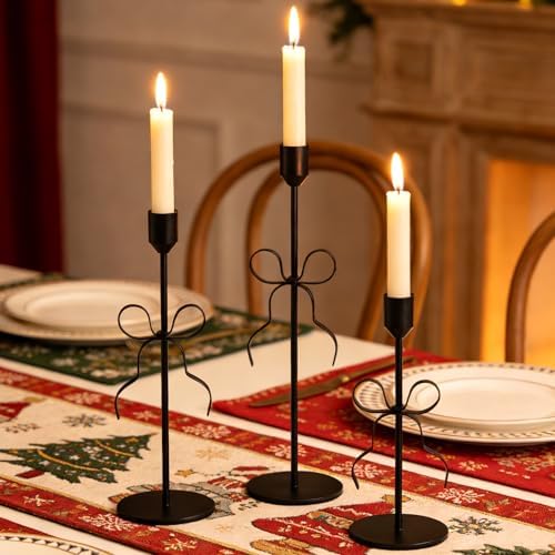 Bow Candle Holder - Bow Candlestick Holder Set of 3 Metal Gold, Modern Decorative Taper Candle Holder for Centerpiece Wedding Dining Table Holiday Housewarming Gift (Black) - Image 7