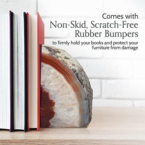 Nature's Decorations Brown Agate Bookends – A+ Grade Geode Heavy Duty Decorative Stone Crystal Book Ends for Shelves & Bookcases, Natural Polished Bookshelf Decor, 1 Pair 2-3Lbs