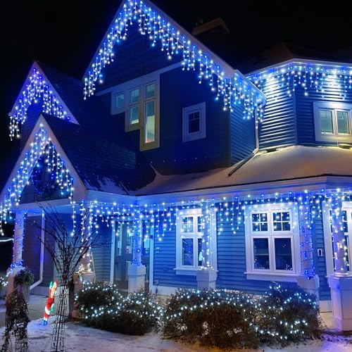 66ft Icicle Lights for Outside, Blue and White Christmas Lights Outdoor Indoor, 640 LED Twinkle String Light with 120 Drops Short Curtain Lights for Thanksgiving Room Home Wall Bedroom Window Decor - Image 2