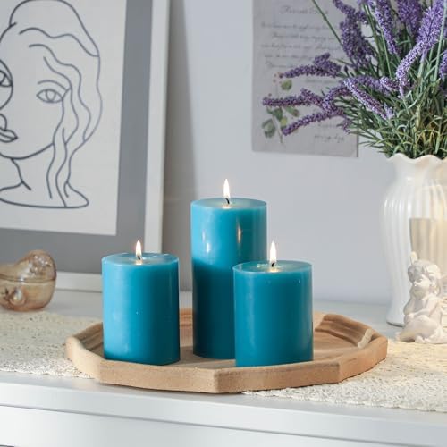 3x6 Inch Turquoise Pillar Candles,Hand-Poured Unscented Blue Pillar Candles - Image 4