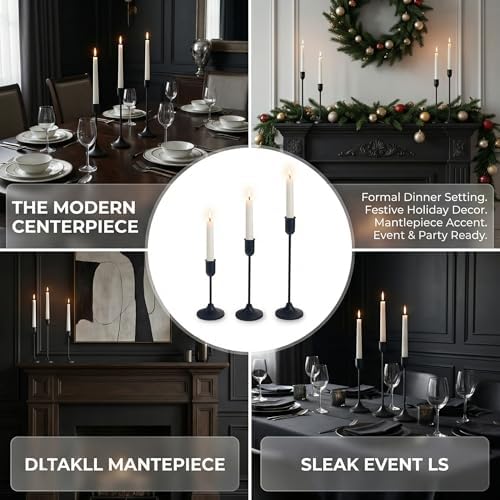 27 Pcs Black Candlestick Holders Set - Vintage Brass Taper Candle Holder for Pillar Candles - Modern Decorative Centerpiece for Wedding Fireplace Mantel Decor - Cozy Atmosphere Housewarming Gift - Image 7