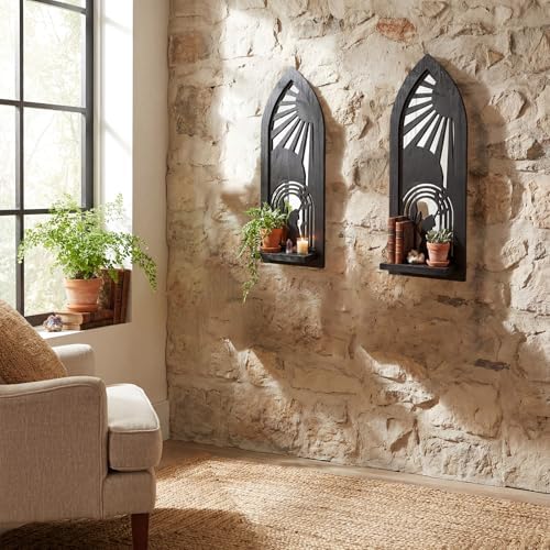 ZEXUIRU 2 Set Rustic Candle Sconces Living Room Bedroom Entryway Wood Mirrored, Farmhouse, Carved Frame Wall-Mount Wooden Candle Holders Wall Decor Hanging Handmade Holder - Black - Image 6