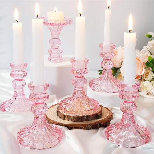 Maxcheck Set of 6 Glass Taper Candle Holders,Pink by Maxcheck