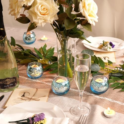 Homemory 24 Pcs Blue Votive Candle Holders, Round Mercury Glass Candle Holder, Tealight Candle Holders for Table Centerpieces, Baby Showe, Anniversary, Wedding, Home Decor, Halloween, Christmas - Image 3