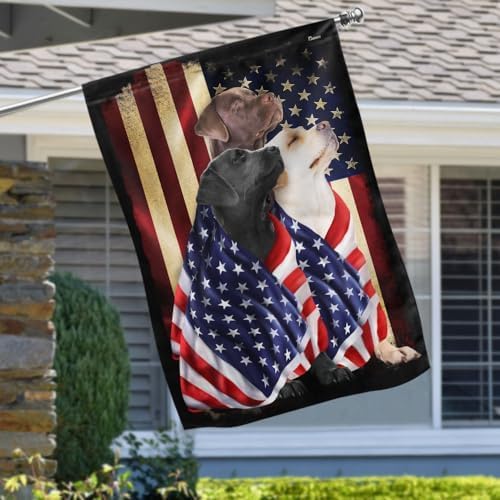 FLAGWIX Three Labrador Retriever Dogs, Patriot American Dog Flags - 4th of July Decorations for Home, Outside, Indoor Outdoor Flag, House Flag 30x40 - Double Sided, Heavy Duty Canvas, Fade Resistant