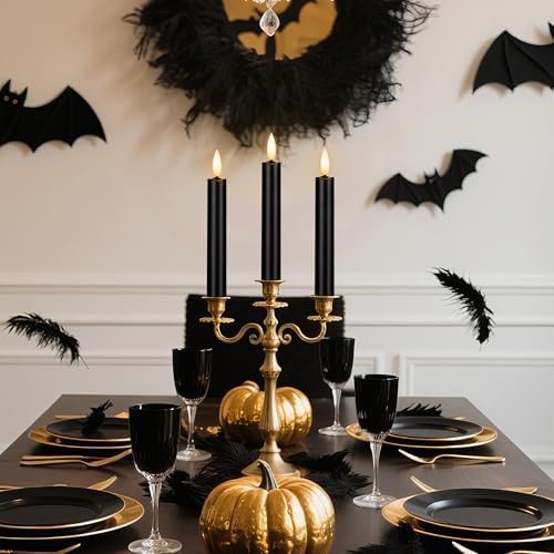 Black Flameless Taper Candles with Remote, Short Halloween Candlesticks - Image 4